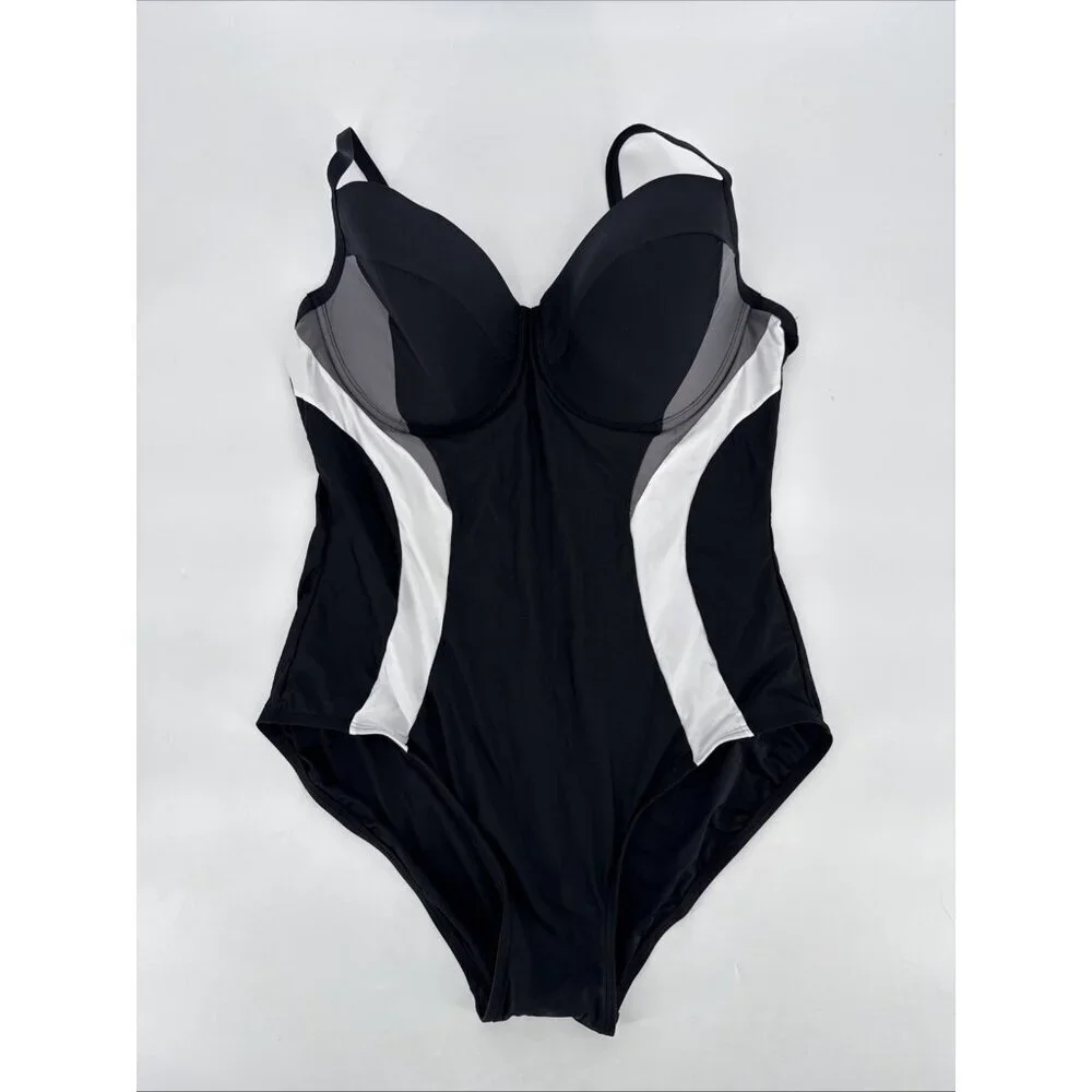 Dkny Black White Colorblock One-Piece Swimsuit - Picture 4 of 8
